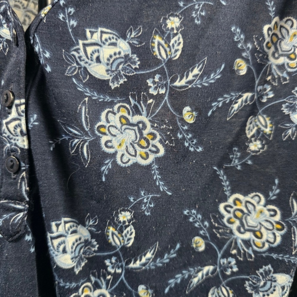 HM Navy Blue Floral V-Neck Button Front Blouse Top Womens Size XL Long Sleeve - Picture 4 of 6